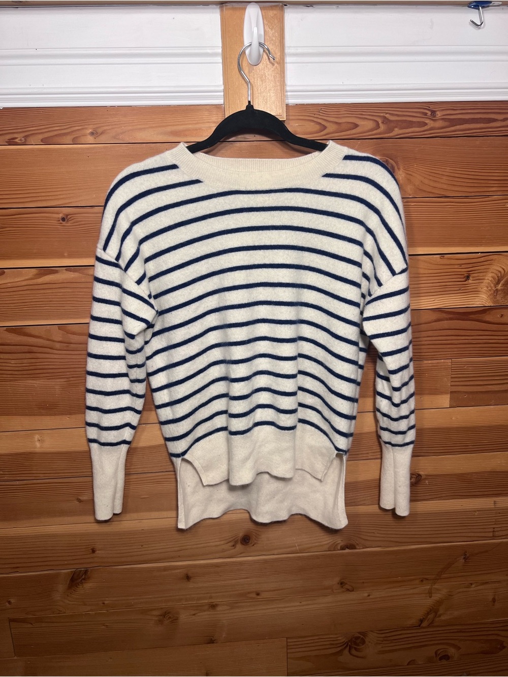 Cynthia Rowley M Cream & Navy Striped Crewneck Sweater